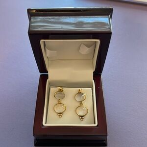 14kt yellow gold moonstone and natural diamond earrings